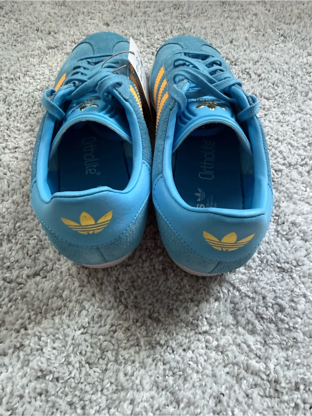 adidas womens Gazelle J Blue with Yellow Stripes Suede Sneakers